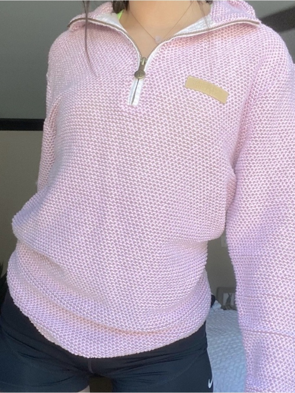 Jadelynn Brooke Pink Half-Zip Knit Sweater Hoodie - Medium